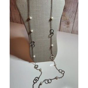 lia sophia PEARL DEL MAR long silver statement 54" necklace faux pearls & rings